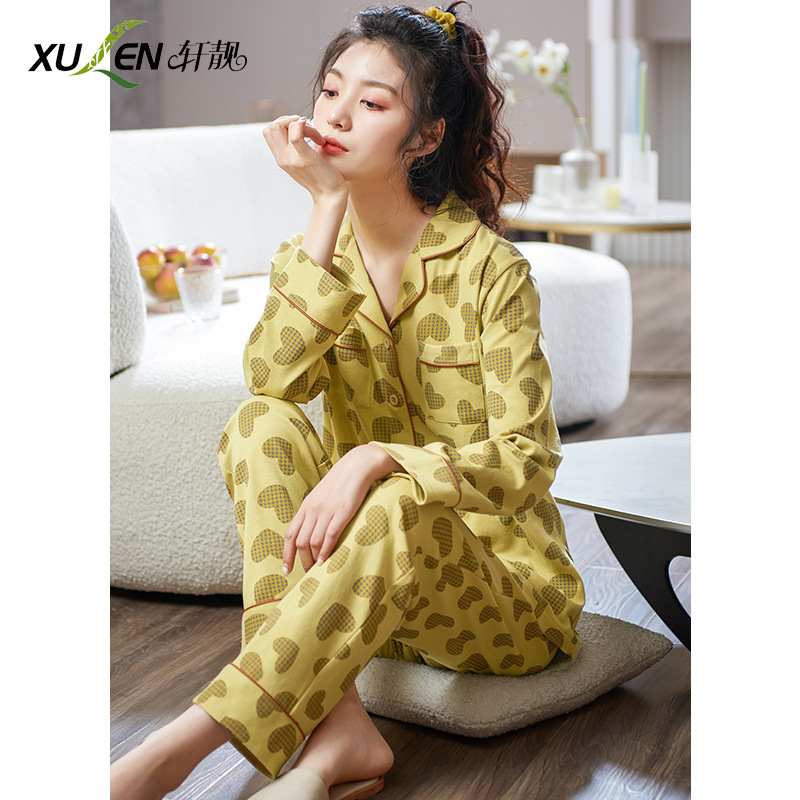 100% pijamas de algodón de las mujeres de primavera y otoño de manga larga 2023 nuevo desgaste del hogar Otoño e Invierno delgado más tamaño traje