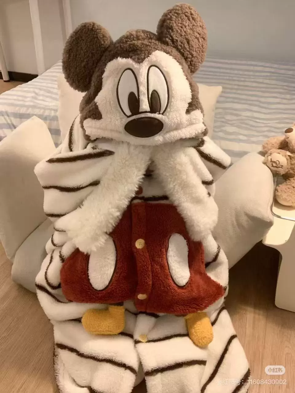 甜美可爱少女米奇连帽珊瑚绒睡袍女款秋冬新款大码加绒加厚家居服