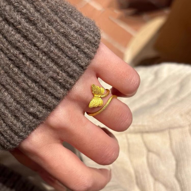 新中式复古沙金开口可调节戒指女新款时尚甜美轻奢小众精致指环|undefined