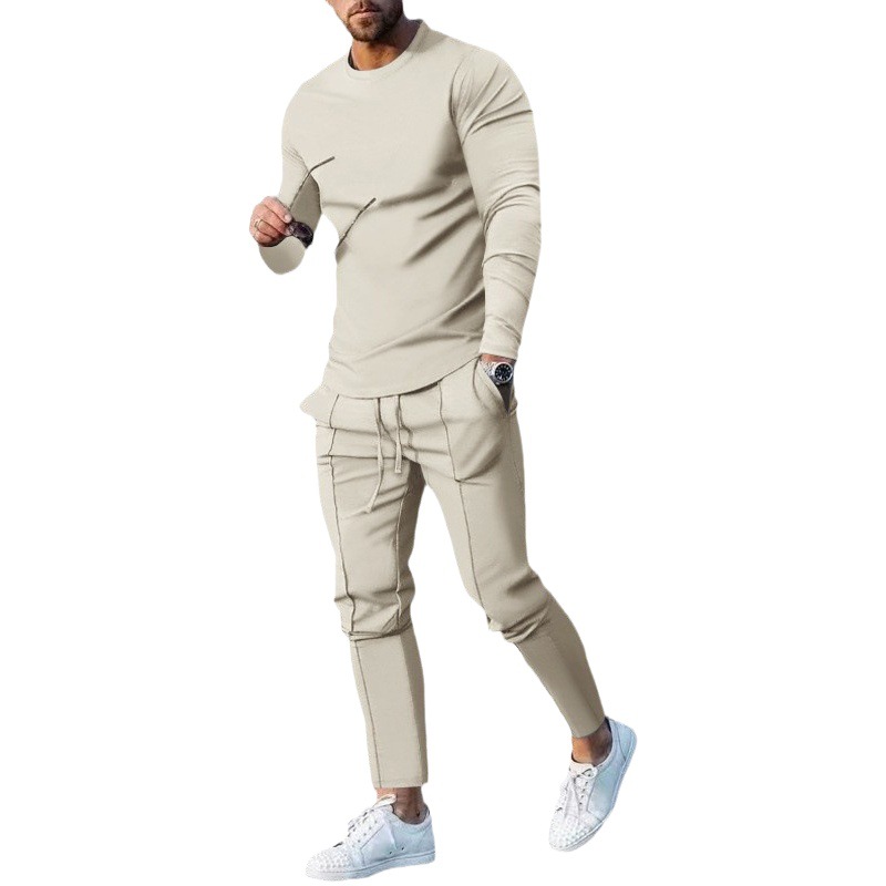 Traje deportivo informal de dos piezas para hombre, con camiseta holgada de manga larga y cuello redondo y pantalones, para otoño 2025, transfronterizo.