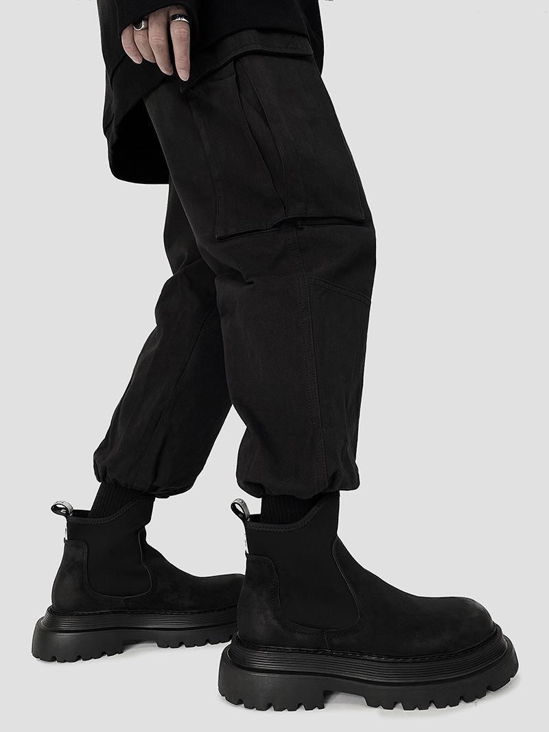 Zwart gewatteerde katoenen snowboots Britse stijl Martin Boots voor heren Vintage dikke bodem Honderd korte laarzen_voghion.com