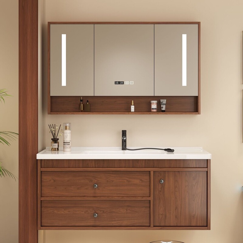 New Chinese-style solid wood bathroom cabinet with integrated ceramic basin, washstand, and sink New Chinese-style solid wood bathroom cabinet with integrated ceramic basin, washstand, and sink