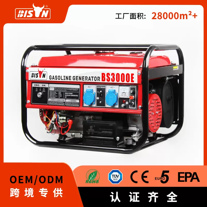 Bison小型汽油发电机组3kw手启动220v单相家用便携式发电机户外