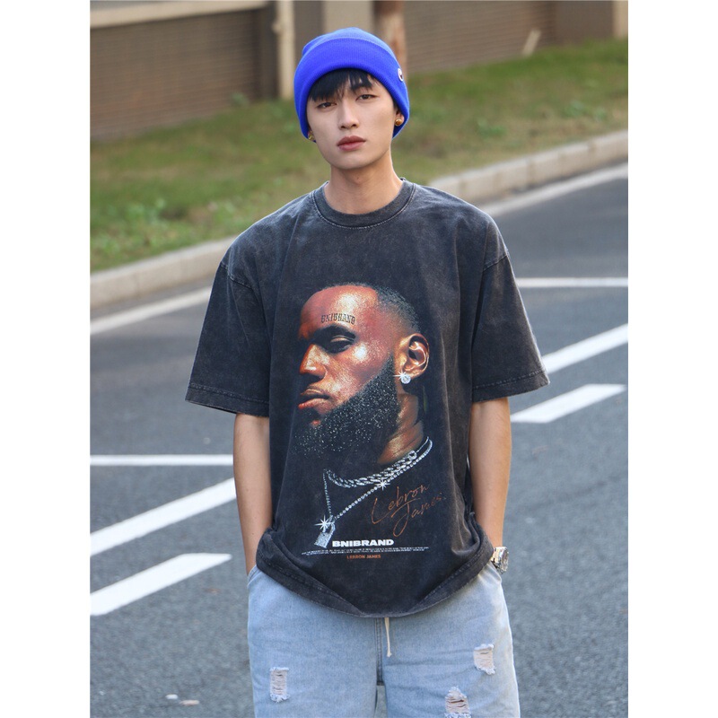 Basketball LeBron James LeBron James washed Old Street American T-shirt loose retro men