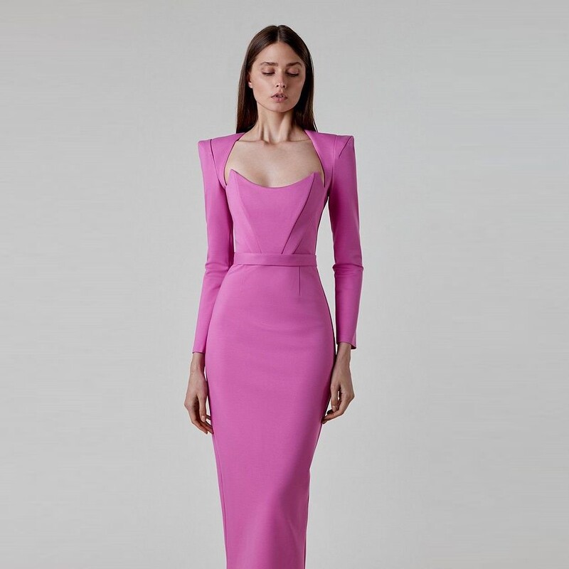 European and American Cross-Border Women's Clothing Spring and Summer Elegant Hepburn Style Dress Square Collar Horn Shoulder Long Sleeve Bandage Skirt First-Hand Supply European and American Cross-Border Women's Clothing Spring and Summer Elegant Hepburn Style Dress Square Collar Horn Shoulder Long Sleeve Bandage Skirt First-Hand Supply