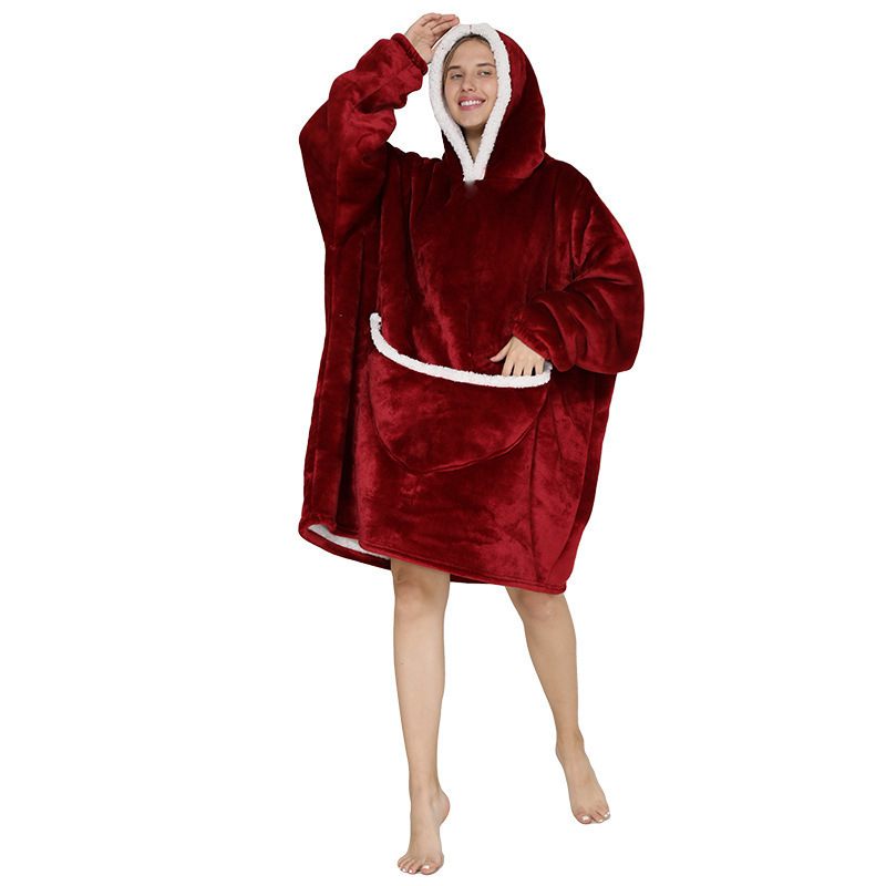 Cross-border sweater flannel plus velvet padded double-layer autumn and winter pullover hooded TV blanket lazy blanket TV parent-child pink Cross-border sweater flannel plus velvet padded double-layer autumn and winter pullover hooded TV blanket lazy blanket TV parent-child pink
