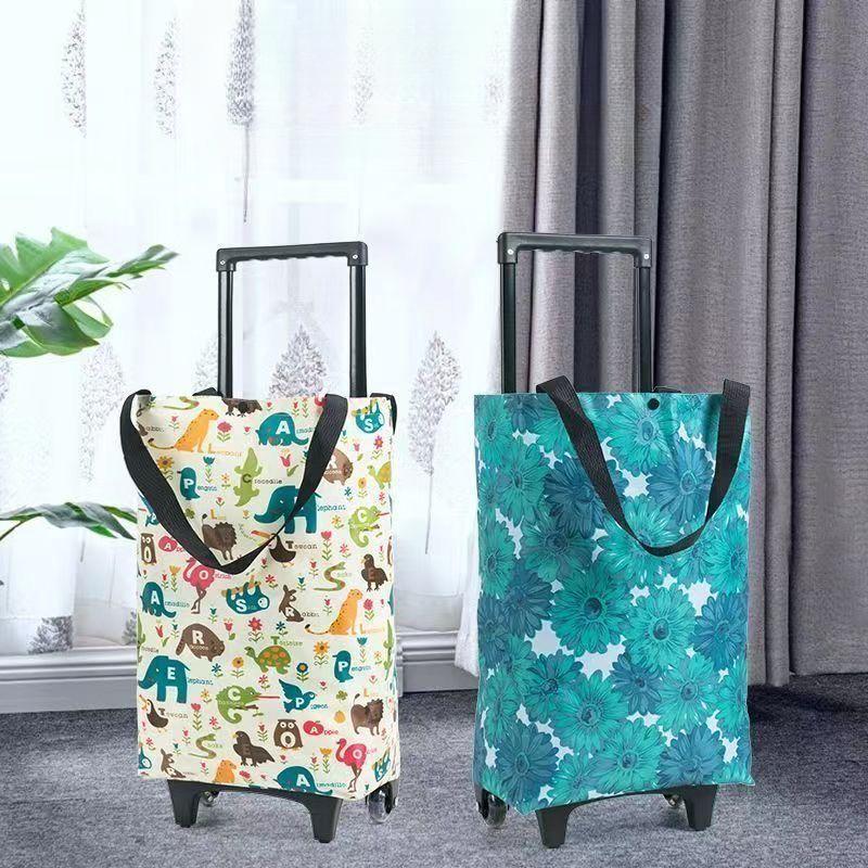 Foldable Shopping Cart with Wheels, Portable Trolley for Groceries, Foldable Shopping Bag Cart, Small Household Trolley X