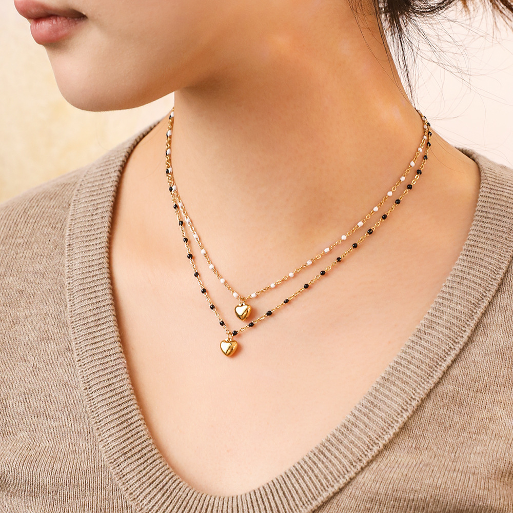 6g Weight Pendant Necklace Classification 1 Piece Quantity Daily, Street Occasion Stainless Steel, Titanium Steel Material Heart Shape Pattern Women's Gender Enamel, Plating Design Simple Style Style Simple Style Heart Shape Stainless Steel Titanium Steel Enamel Plating Pendant Necklace 10