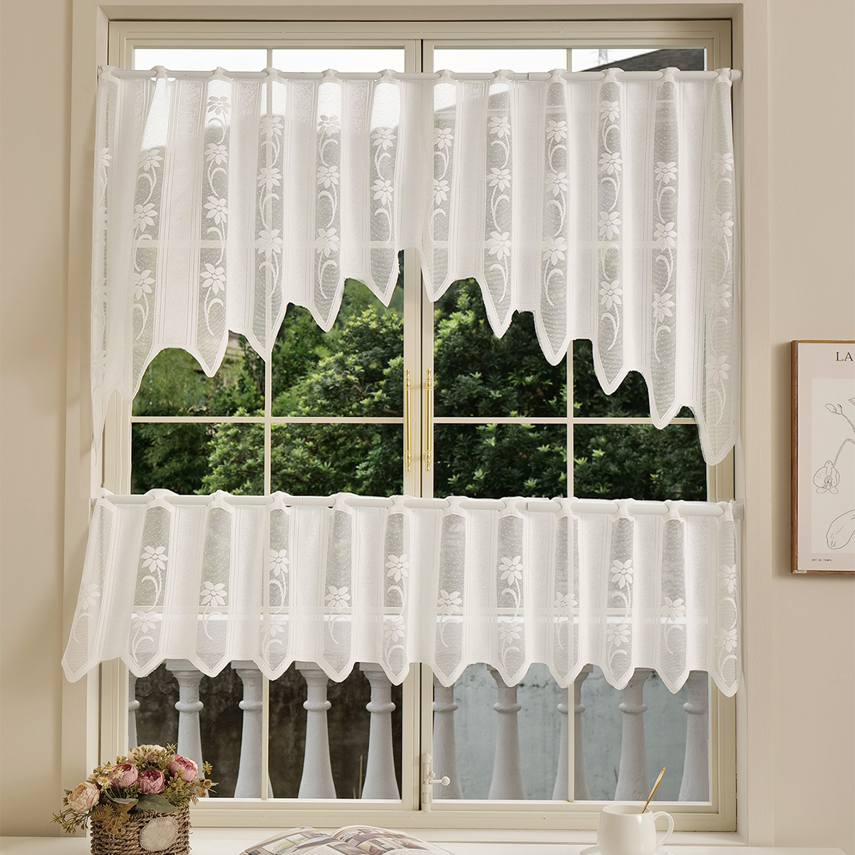 Amazon transfronterizo de urdimbre de encaje media cortina de tela de barra de cocina sala de estar cortina de sombreado de tela TEMU