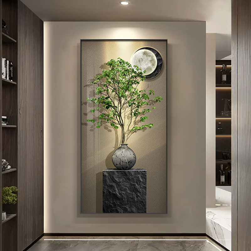 軽豪華入戸玄関装飾画感玄幻客間廊下背景壁壁画新中国式緑植通路掛け画|undefined