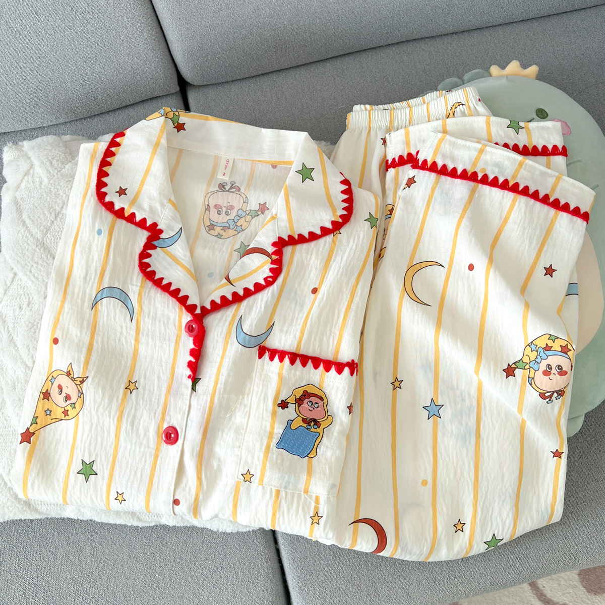 Cross-border autumn new style shell double-layer cloud cotton reverse-collar cute cartoon pajamas women's two-piece home wear set