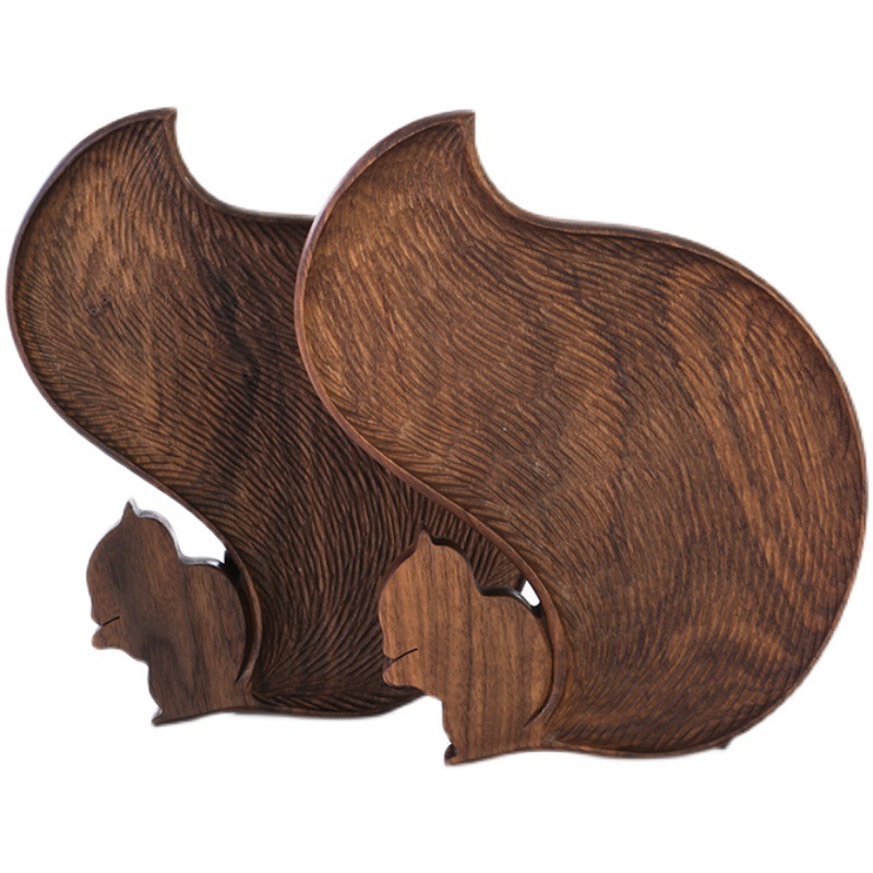 Creativo negro nuez ardilla dulces nuevo estilo chino bandeja de madera de madera maciza bandeja de comedor para niños
