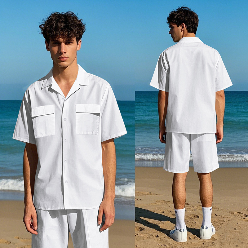Men's Clothing Men's Light Luxury Casual Hawaiian Short Sleeved Shirt Shorts Set Summer Thin Workwear Loose Fit_viptrois.com
