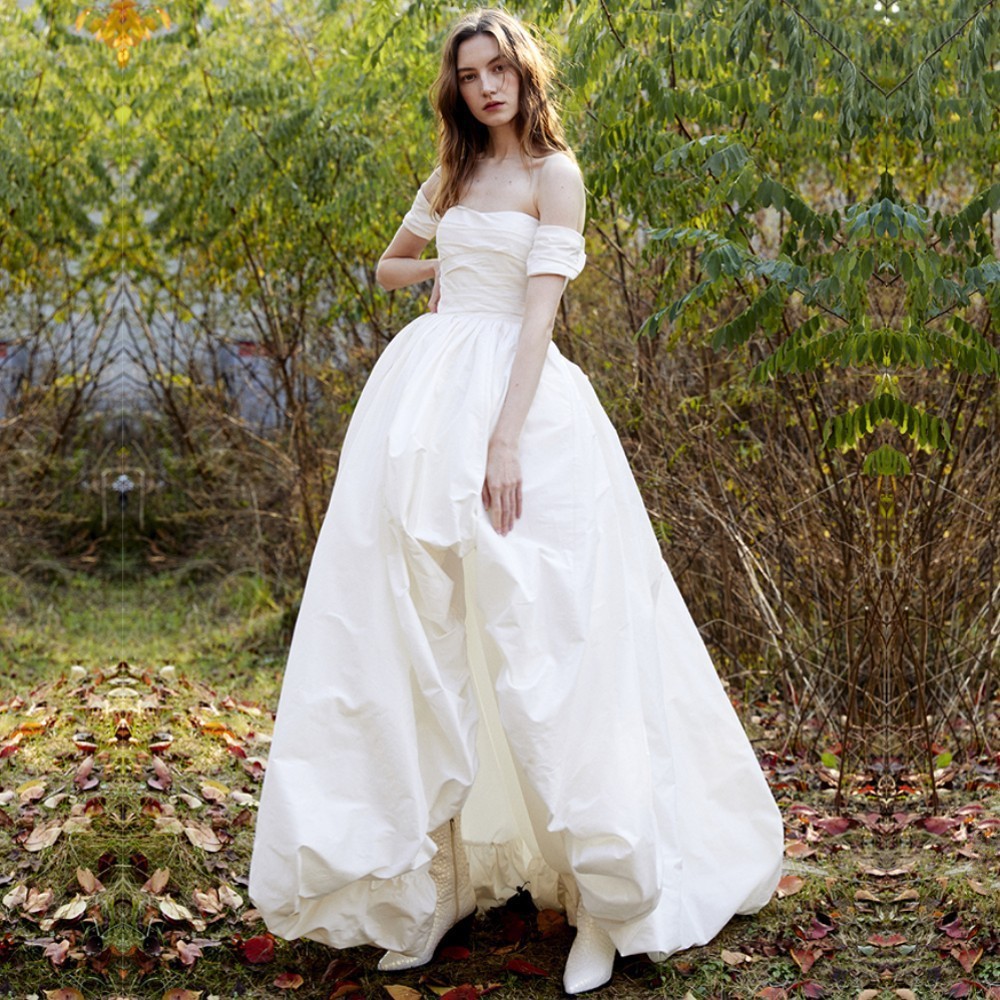 Vestido de boda de taffeta retrógrado frente corto después largo nicho de novia boda al aire libre adelgazamiento de hilo principal viaje de fotos de vestido de boda ligero