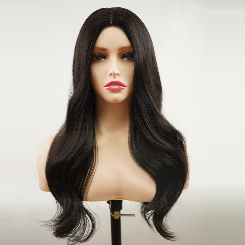 Perruque en fibre chimique transfrontalière européenne et américaine, vente en gros d'usine, casque complet, couleur naturelle, usage quotidien, cheveux longs et lisses_voghion.com