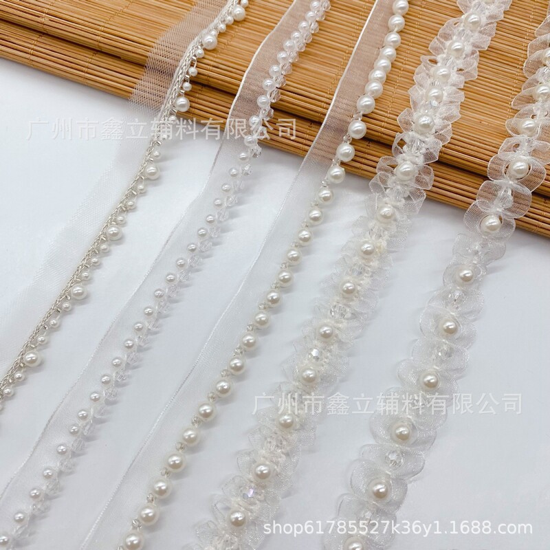 4446 Pearl Lace in stock Beaded Ribbon Lolita Cuff Nearline Decoration Handmade Single-Side Mesh Lace