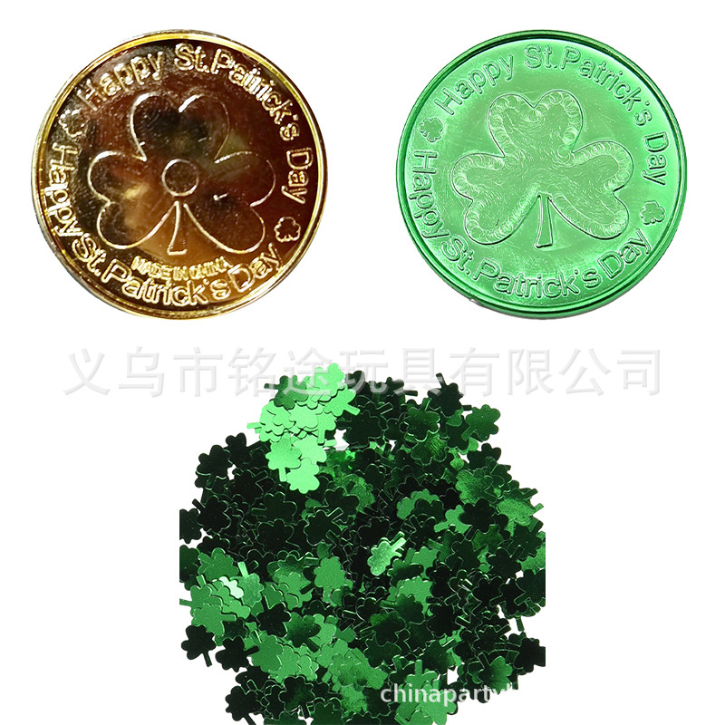 Nueva moneda irlandesa confeti de tres piezas conjunto Día de San Patricio fiesta atmósfera decoración suministros