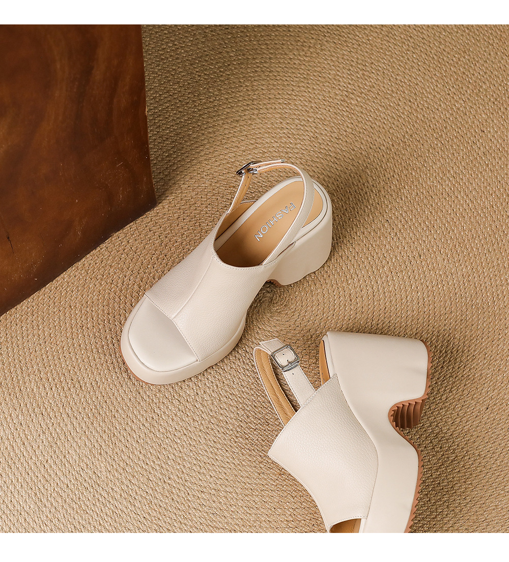 Sandal cao gót nữ hở mũi đế dày quai ngang khóa một chữ — màu trắng ngà, màu mơ chi tiết 17