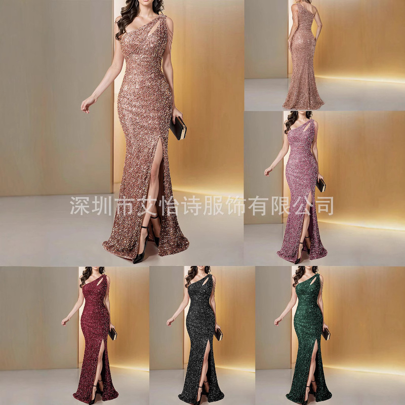 European and American Cross-Border Amazon Light Luxury Long Dress Sexy Elegant Sequin Evening Dress Banquet Cocktail Sequin Dress