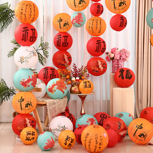 Mid-Autumn Festival paper lanterns folding floor-standing column ornaments new lantern hangings decoration scene layout palace lanterns