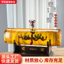 批发松鹤延年玻璃泡酒瓶创意摆件礼品密封酒桶高硼硅大口径酒瓶