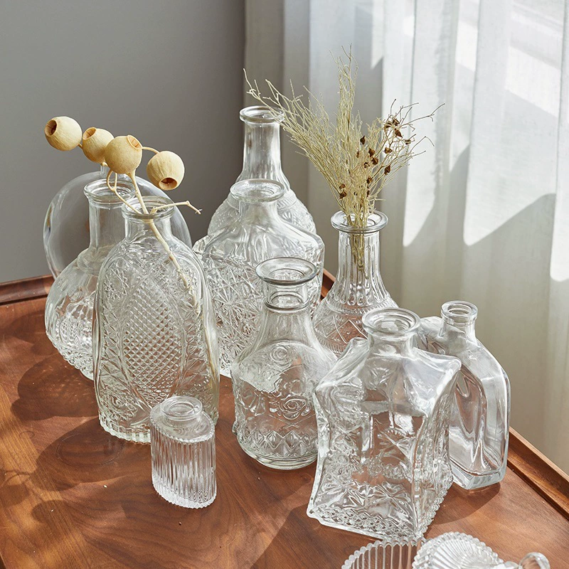 Французский цветочный горшок Ретро тисненое стекло мини-ваза ins Ветер ароматерапевт Бутылка Настольный декоративный орнамент