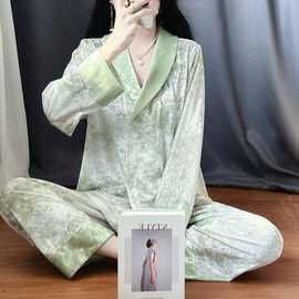 绿野仙踪新款睡衣女秋冬金丝绒长袖套装轻奢V领高级感家居服外穿
