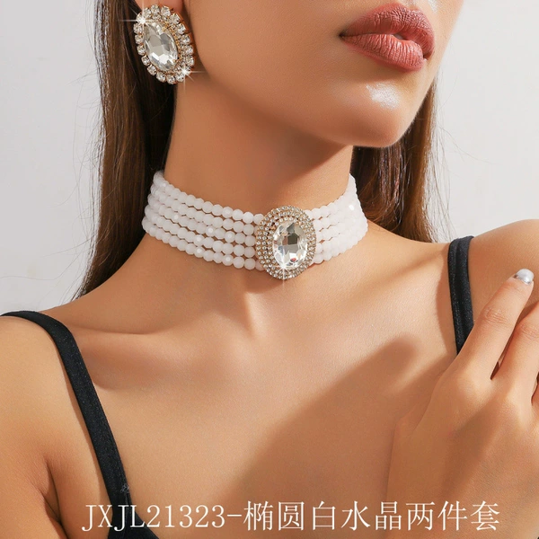 JXJL21323-Two-piece of Oval White Crystal