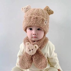 男の子と女の子のための秋と冬の帽子とスカーフの2点セット、厚くて暖かく防風性のある超かわいい帽子、幼児、男の子、女の子用