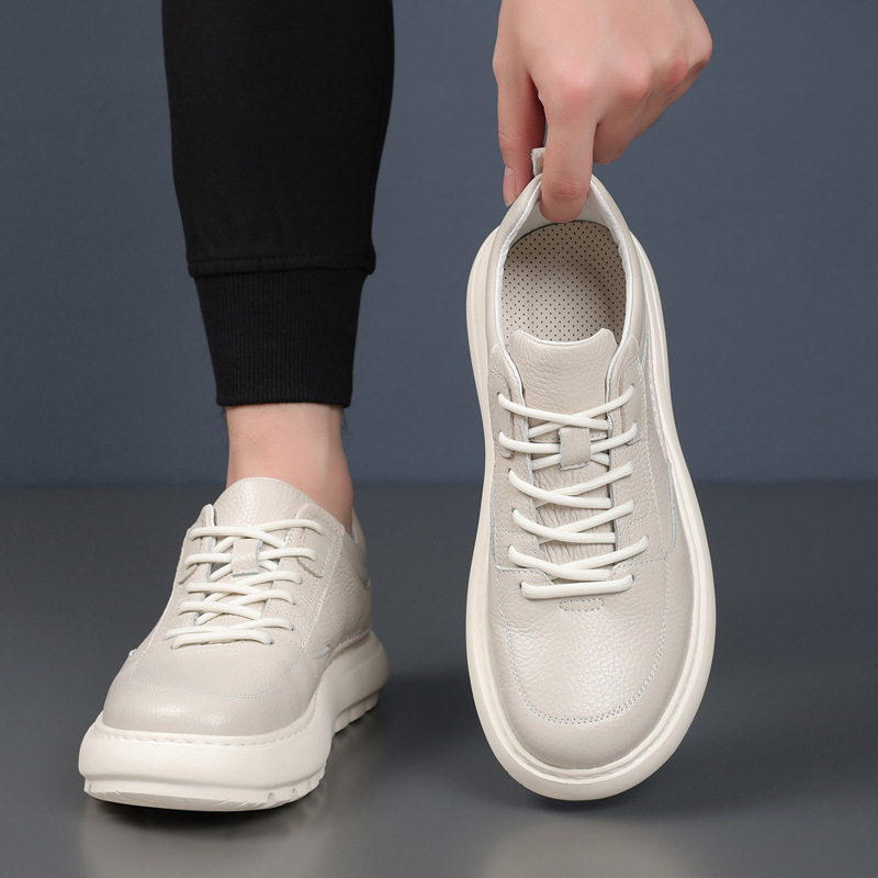 First-Layer Cowhide Autumn and Winter New Men's Casual Shoes Genuine Leather Breathable Shoes Thick-Soled Men's Leather Shoes Flats Men's Shoes