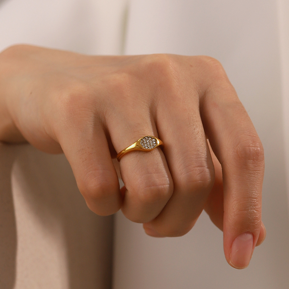 Fashion Oval Stainless Steel Inlay Artificial Diamond Rings 1 Piece