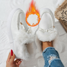 女雪地靴女棉鞋圆头厚底加绒外贸大码缝包豆豆鞋43码冬季款