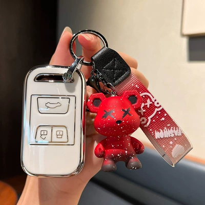 e + Erez 5 Pack – Car key bag - chery-e-smart-3-key-single-shell-white-red-violence-bear-pendant