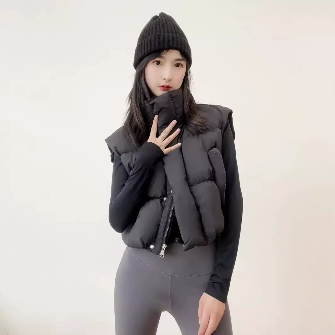 立领短款羽绒马甲女2024秋冬新款保暖时尚高腰美式背心面包服外套