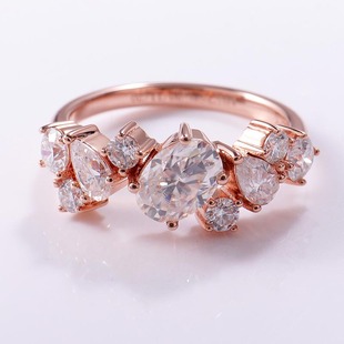 Ins Popular Special-Shaped Moissanite Ring Half Circle Row of Rings Fashionable and Versatile Rose Gold Ring Source Manufacturer Wholesale