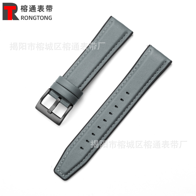 Adecuado para Huawei GT2 Samsung Galaxy suela de goma correa de reloj de cuero correa de muñeca de cuero de microfibra oreja de liberación rápida 20/22mm