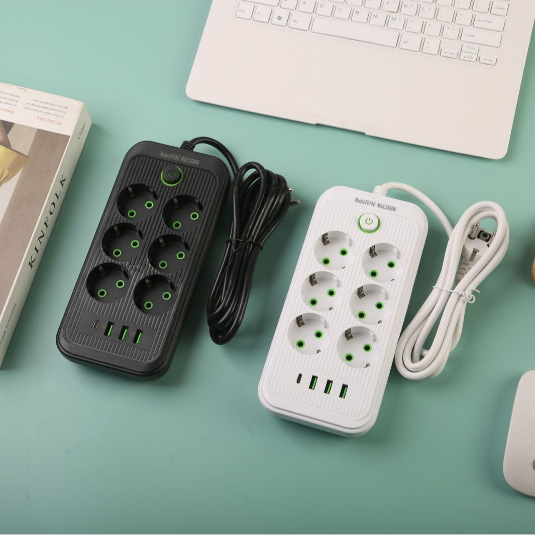 电商跨境双排欧孔欧插插座USB 3个+PD 1个黑白色中性盒子装俄罗斯