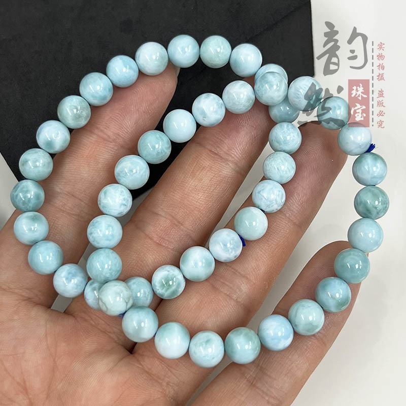 天然海纹石单圈手链拉利玛手串 多米多尼加针钠钙石蓝纹石项链圆|undefined