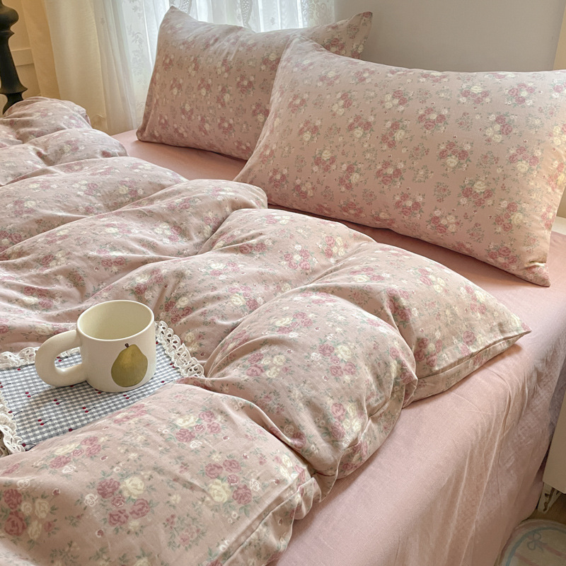クラスA母子グレード100純綿二重糸ベッド4点セットフレンチレトロコットンキルトカバー寮3点セットシングル|undefined