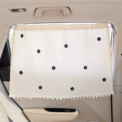 Car curtains Baby Sun Protection and Heat - quilted-wool-ball-embroidery-curtain-flowers