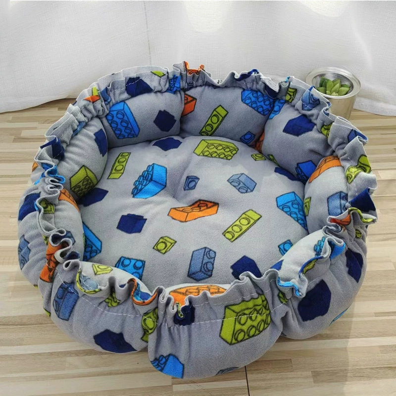 Pet nest (plush) round drawstring bed, adjustable shape, sizes S–XL (small to extra large)