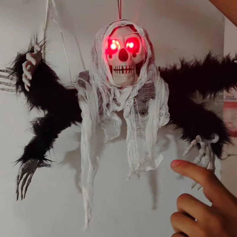 Halloween acústica luminosa araña horrores accesorios casa embrujada decoración calavera gaza colgar pelusa fantasma