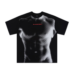 アメリカの街頭創意人体腹筋プリント半袖tシャツ男高街潮牌痞帅ゆるいヒップホップ半袖シャツ