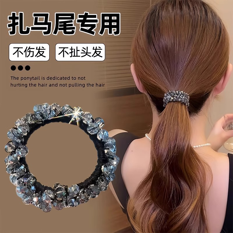 Korean Rhinestone Headband 2025 New Style High Ponytail Hair Tie High-Looking Popular Hair Rope Bracelet Hair Accessories