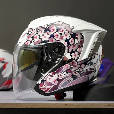 Motosiklet kaskı (dəbilqə) — Rsv Three-Quarter Helmet Men's - r05-white-sakura-s-size-51cm-53cm