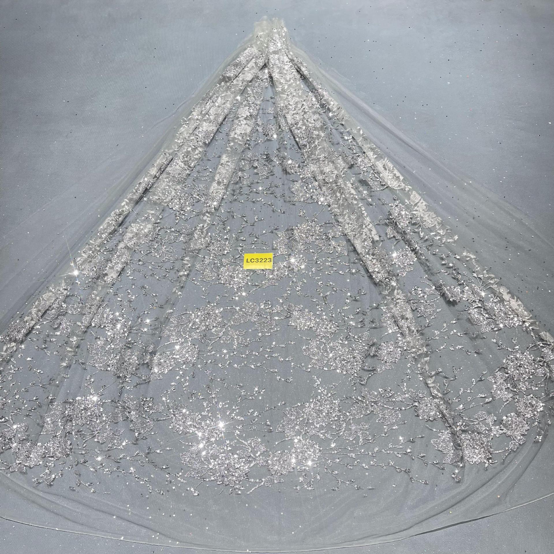 LC3223款花型10Y起订 婚纱礼服面料 网纱洒金片 喷金花型面料