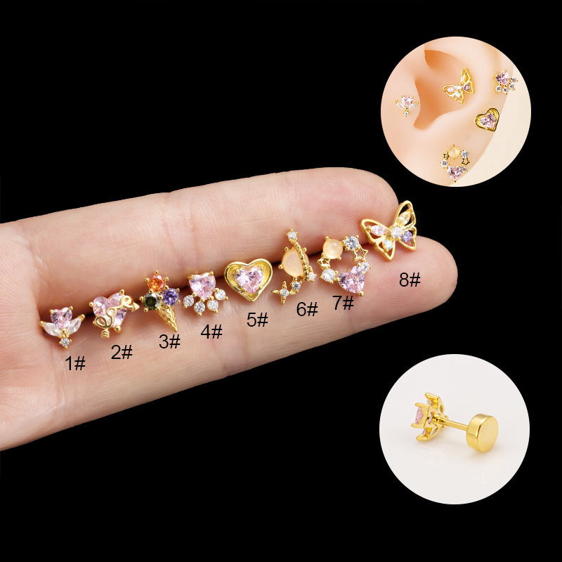 1 Piece Ear Cartilage Rings & Studs IG Style Heart Shape Butterfly Copper Plating Inlay Zircon display picture 1