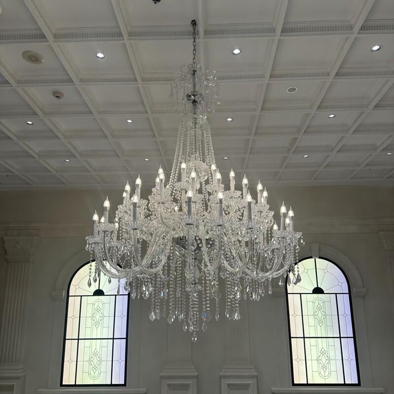 European-Style Large Crystal Chandelier for Villa, High-Ceiling Living Room Lamp, Duplex Staircase Long Chandelier, Wedding Banquet Hall Crystal Chandelier