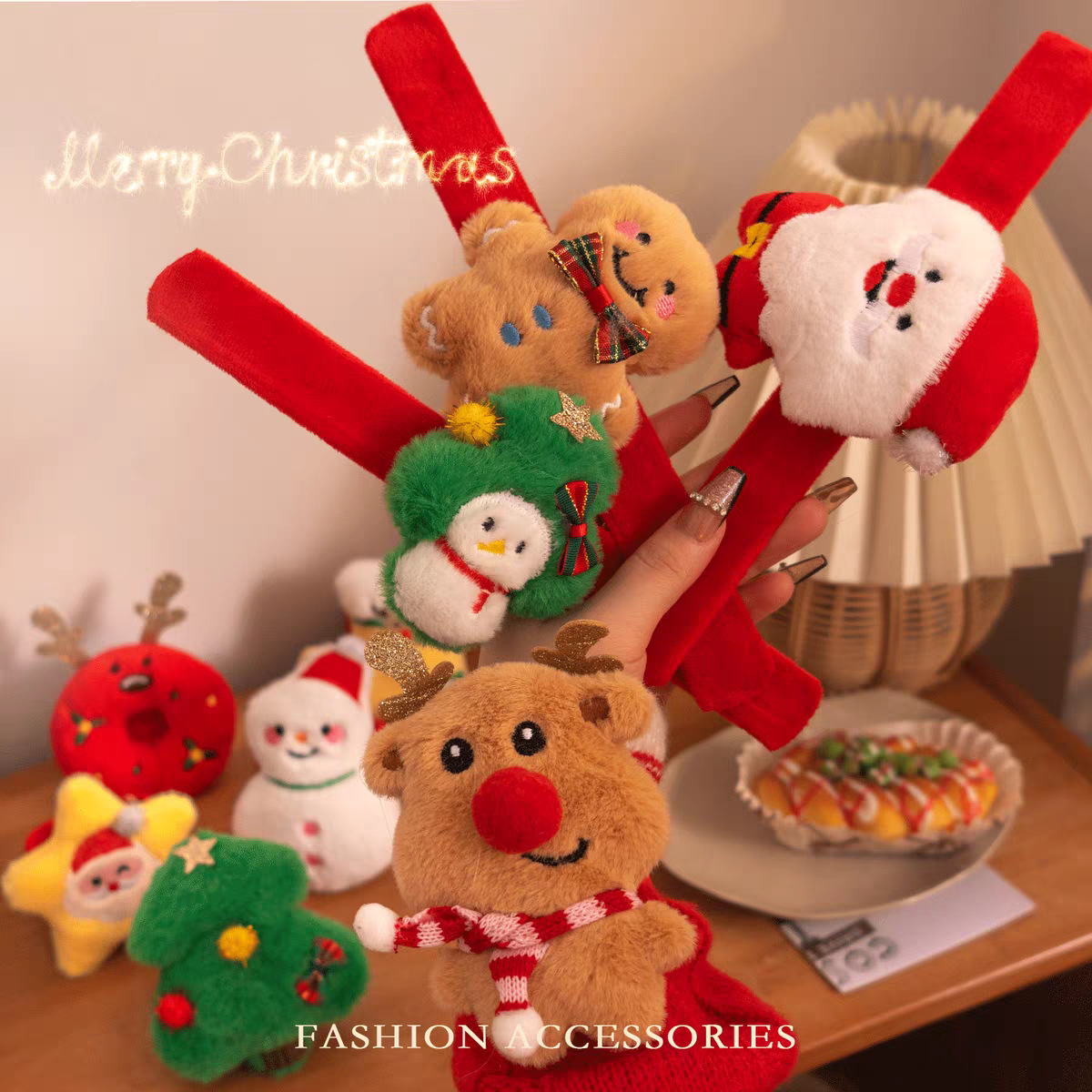 Navidad anillo de pulsera de peluche de dibujos animados femeninos 2025 nuevo muñeca muñeca de nieve de alce palpitante anillo joyería de vacaciones