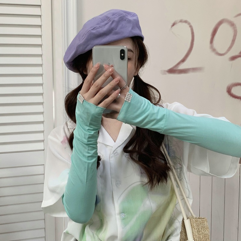 防曬袖套女寬鬆春秋夏季純色帶標遮陽高顏值防紫外線冰袖開車騎行